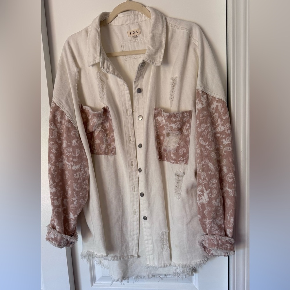 POL White and Pink Patchwork Denim Jacket